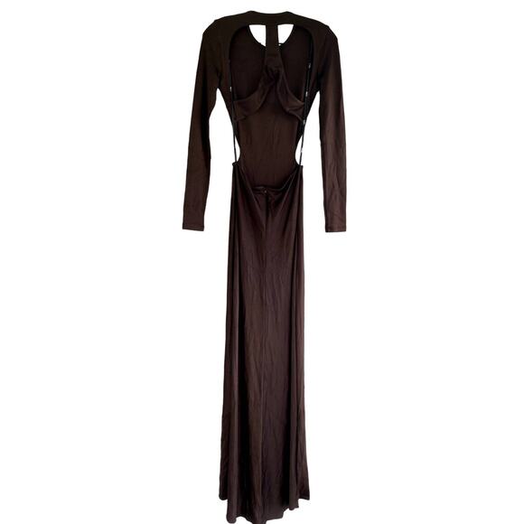 Et Ochs Reagan Racerback Long Sleeve Jersey Gown 4 Brown Dress - Picture 7 of 12